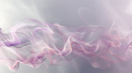 Soft wisps of smoke in pale pink and lavender, gently diffusing across a soft grey background, evoking a sense of calm and serenity in a high-definition capture.