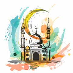 watercolor Eid al adha islamic logo t-shirt poster design.Eid al adha, eid al fitr concept illustration background,Generative Ai
