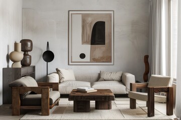 Minimalist Living Room Setup Featuring a Stylish Sofa and Indoor Greenery