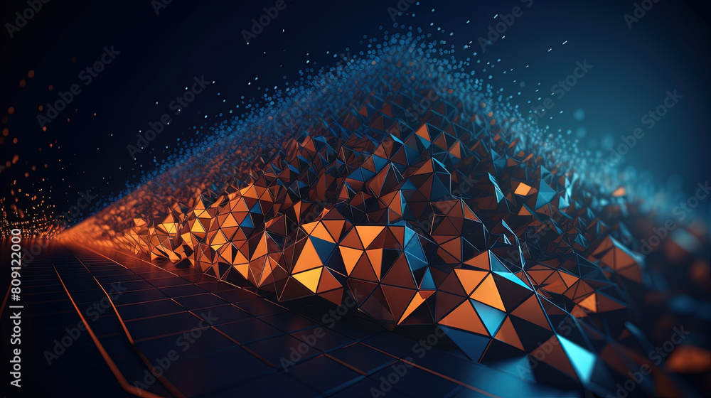 Aufkleber Abstract background with structure of neon triangles and technology style.