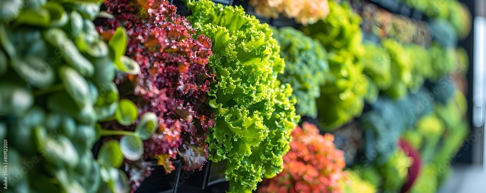 Wall mural vertical farming display in city square showcases urban agriculture innovation for nature and sustai