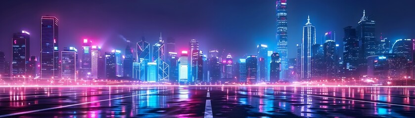 Dazzling Inspired Skyline of a Vibrant Business District at Night