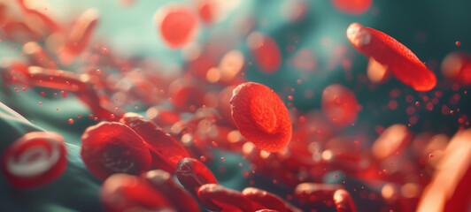 Red cells flowing in the human body