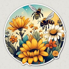 Circular Bee Stickers showcasing cheerful illustrations of bees buzzing with joy