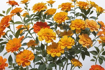 Marigold flowers photography on white background