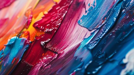 Glossy acrylic texture with bold brushstrokes and vivid colors.