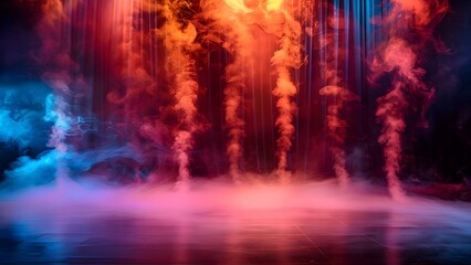 Fototapeta premium Creating Artificial Fog on Stage with Theatrical Tools. Concept Theatrical Effects, Stage Production, Fog Machine, Special Lighting, Atmospheric Ambiance