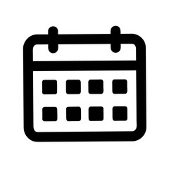 Vector Black and White Calendar Icon for Scheduling or Events, Symbolizing Date Management and Planning, isolated on a transparent background