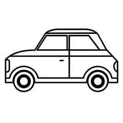 Vector Black and White Illustration of a Car, Classic Design Elements in a Simple, Minimalist Style. Ideal for Automotive Manuals, Traffic Safety Materials, or Transportation-themed Graphics