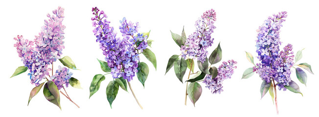 Vibrant Watercolor Lilacs - Floral Art on Transparent Background