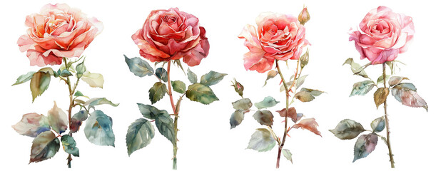 Elegant Watercolor Rose - Floral Art on Transparent Background