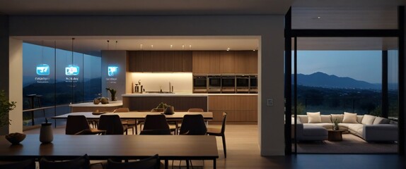 Showcase the power of the Internet of Things with a visually stunning image of a smart home filled with various connected devices and appliances AI, such as smart refrigerators, coffee makers