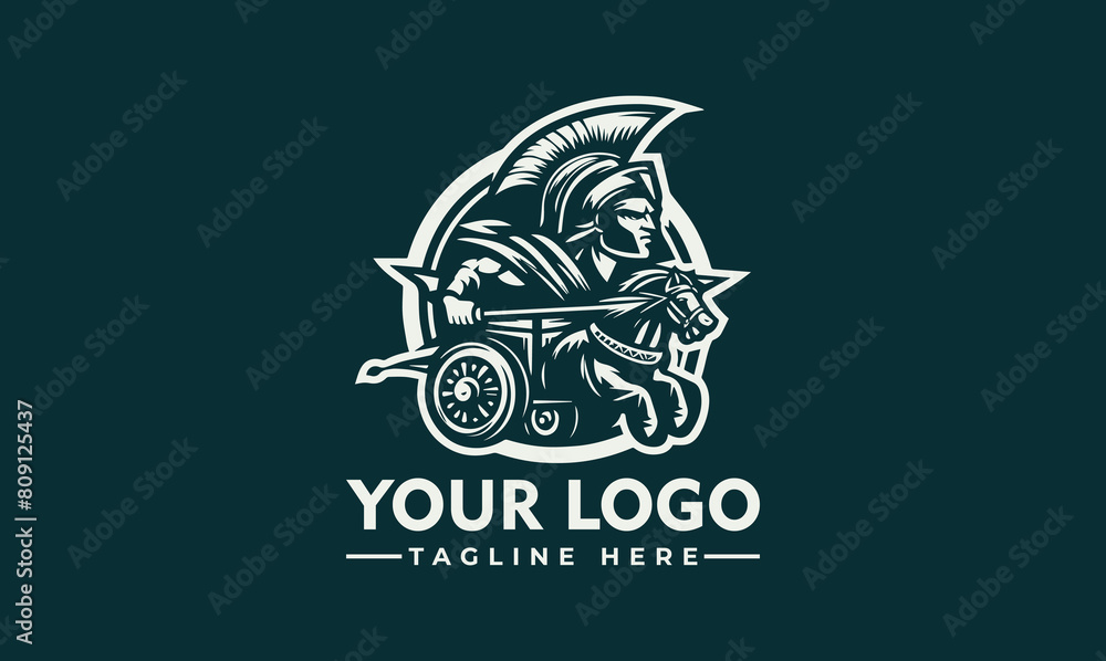 Wall mural gladiator in chariot vector logo roman gladiator in wheel cart riding horses. ancient greek sport wi