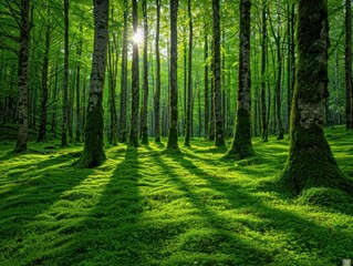 A dense forest filled with a plethora of green trees
