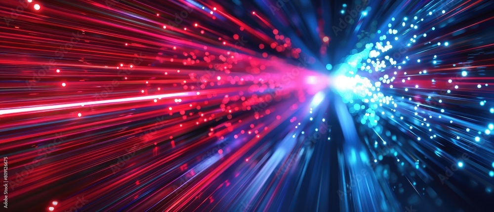 Poster an abstract red blue technology background featuring burst line lights and a speed effect