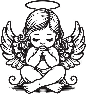 recommend clip art: little baby angel praying vector and line art silhouette illustration white background - Generative AI