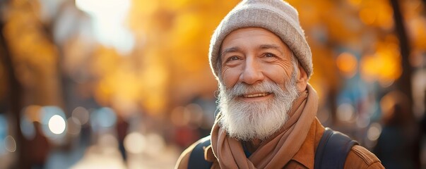 Smiling elderly man enjoying autumn season