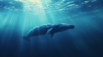 Humpback whale swimming gracefully underwater
