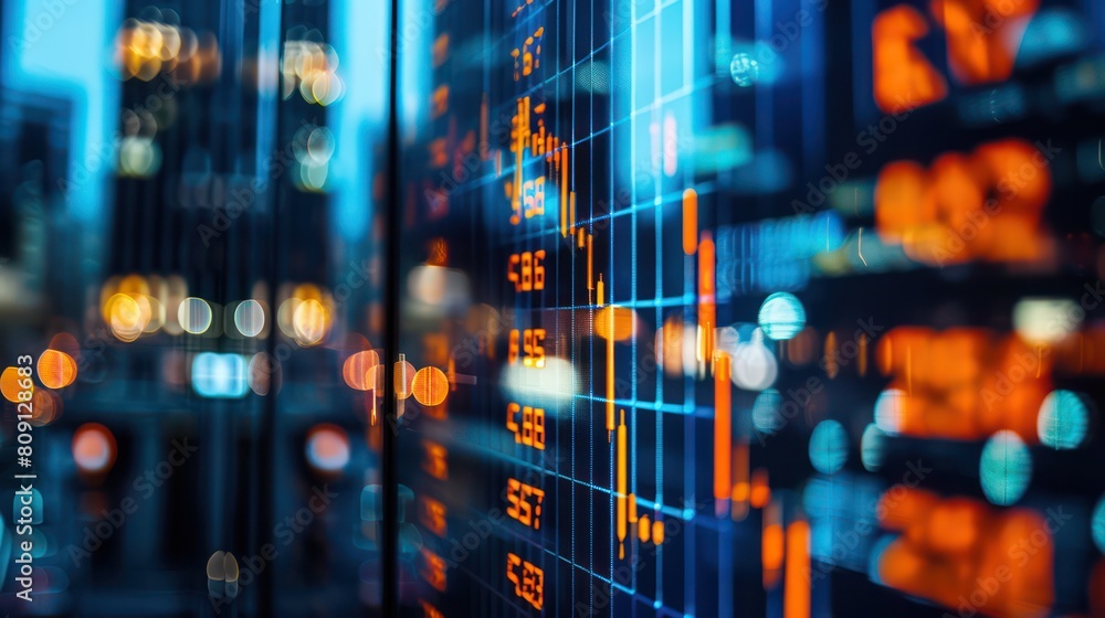 Poster Abstract glowing financial data analysis displayed across multiple digital screens