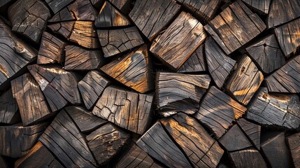 Radiant abstract background of wood fragments with polished surfaces