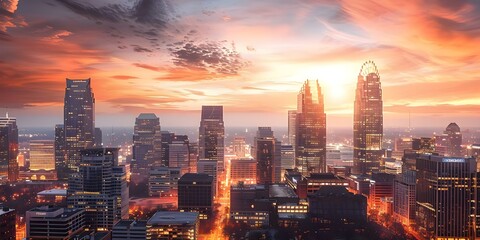 Sunset over the Charlotte NC skyline in the downtown area. Concept Cityscape, Sunset, Charlotte NC,...