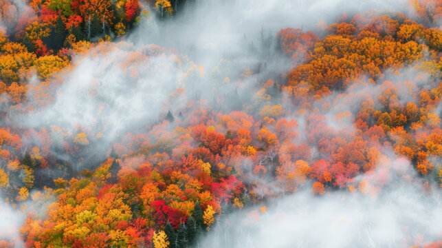 Seamless pattern. Autumn aerial view of a forest, ideal for environmental and seasonal themes.