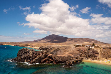 Playa de Papagayo beach volcanic landscape, Playa Blanca, Lanzarote, Canary Islands, Spain