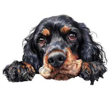 cocker spaniel watercolor art peeking dog portrait clipart