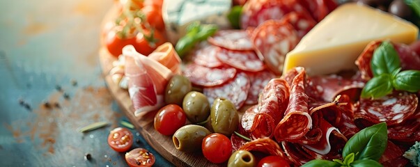 Tempting Italian Antipasti Board with Meats Cheeses and Olives