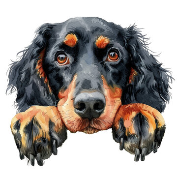 gordon setter watercolor art peeking dog portrait clipart