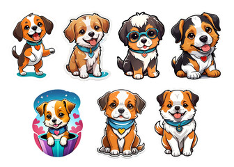 Fototapeta premium Set of cute dogs stickers, cute playing dog stickers