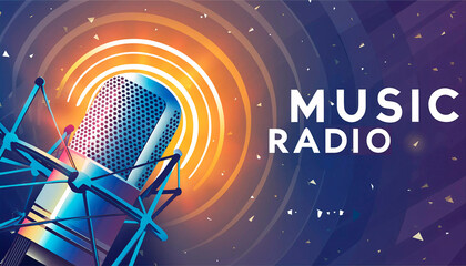 banner for radio station with microphone