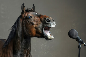 farm animals, horse singing with microphone