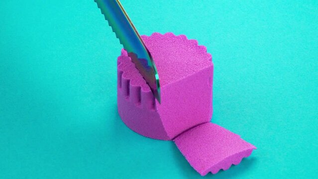 Very Satisfying and Relaxing Kinetic Sand ASMR video. Cutting anti stress macro close up colorful Kinetic Sand with a Knife. ASMR. Relaxing sounds.