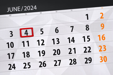 Calendar 2024, deadline, day, month, page, organizer, date, June, tuesday, number 4