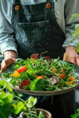 The chef makes a presentation of the dish to be served. Selective focus.