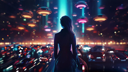 Mujer en el trafico futurista