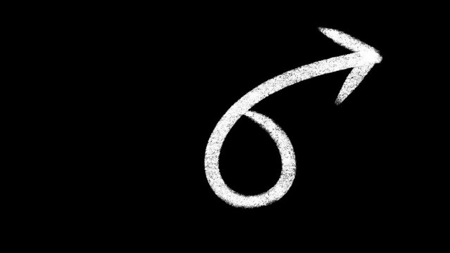 Hand drawn, white, doodle, knot arrow, appears and disappears motion, alpha channel. Drawn arrow, pencil drawn, hand draw. Transparent background. Frame by frame animation.