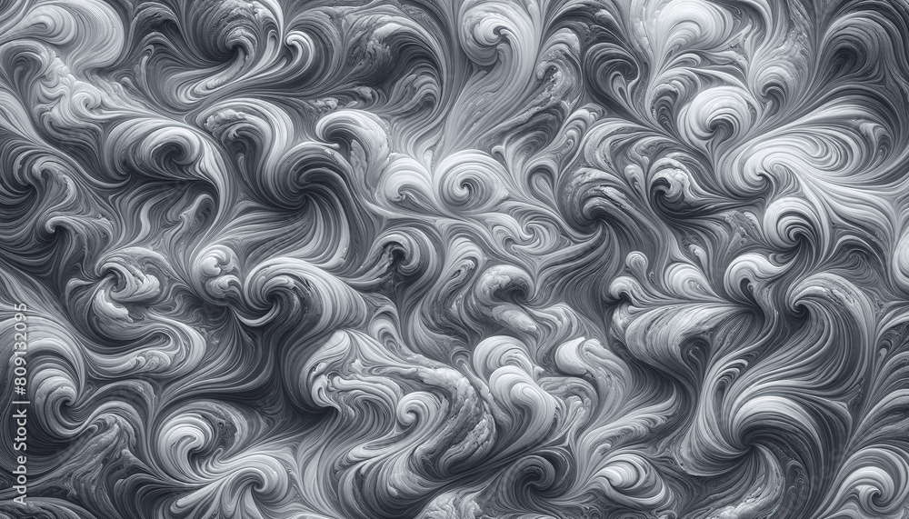 Poster a gray marble surface with intricate swirling patterns. the marble have a complex texture resembling
