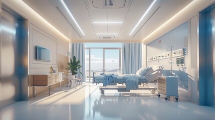 The interior of a modern hospital.