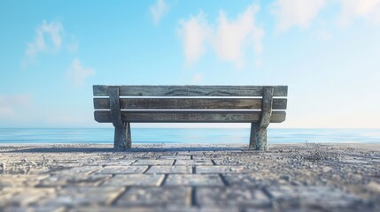 A wooden bench on the beach.