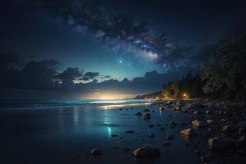 Beautiful landscape with nearby Sea, at night photography