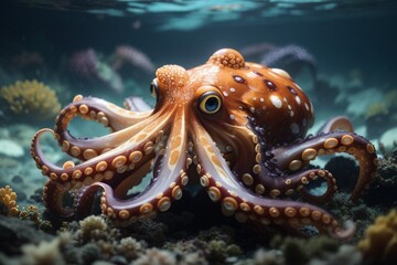 Octopus sea creature close up, underwater photography