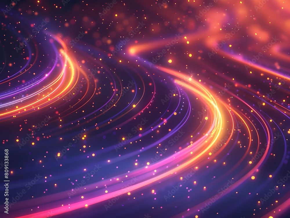 Poster glowing neon lines and curves in a dark futuristic background with a tech twist modern luxury concep