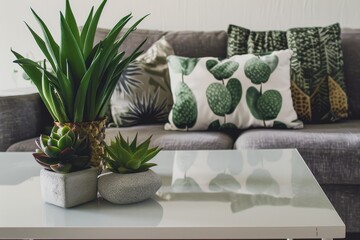 Modern Living Room with Succulent Plants and Decorative Cushions