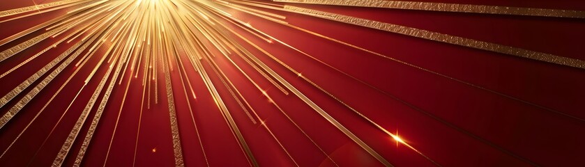 Regal Golden Sunburst Pattern on Deep Crimson Background Luxurious Explosion of Light and Energy