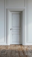 Vertical image of a white door in a room.