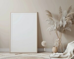  Minimalistic Living Room: White A4 Poster Frame Mockup in Cozy Interior