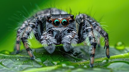 Acrobatic Arachnid: A Jumping Spider Leaps on a Leaf