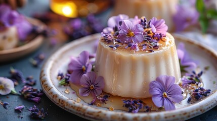 Floral panna cotta serve delicate panna cotta infused with floral flavors AI generated